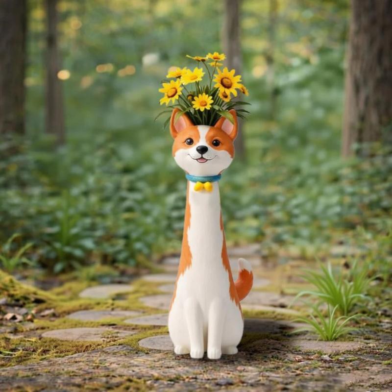 Umweltfreundliche Harz Hund Katze Blumenvase Skurril Niedlich Dekoration Ornament Ungiftig für Zuhause Schreibtisch Kinderzimmer Dekoration