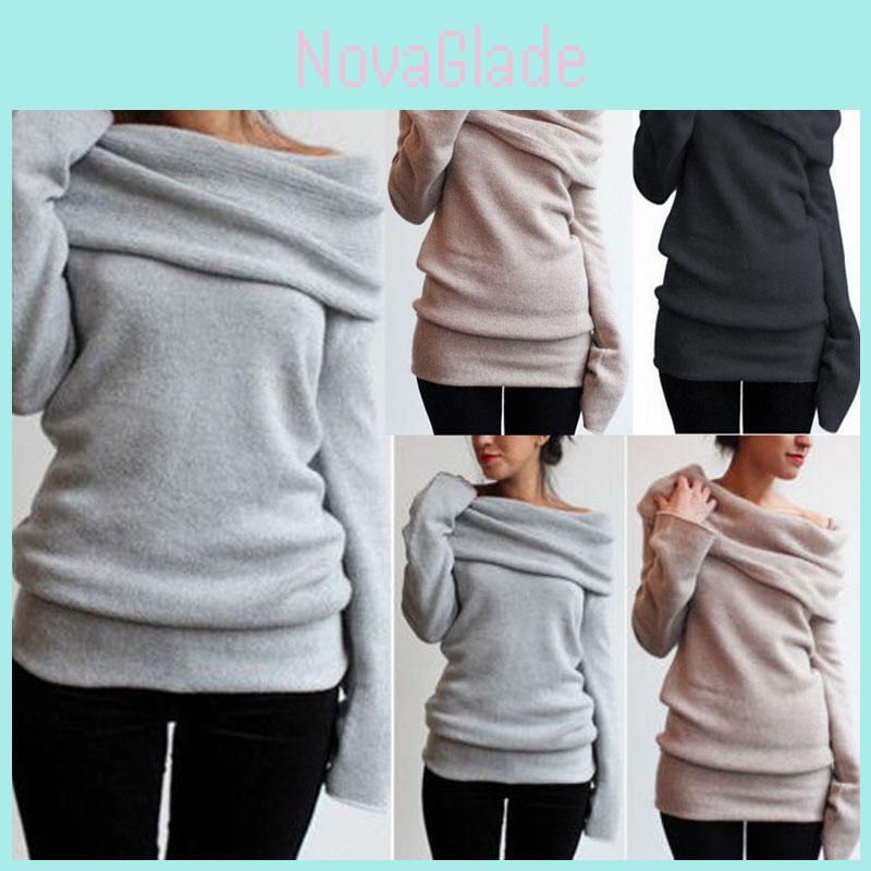 Sudadore Maglione Lussuoso da Donna a Spalle Scoperte Con Calore Invernale Senza Tempo