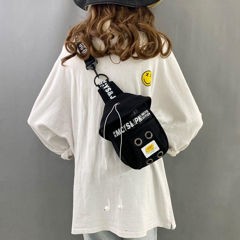 

Cute Chest Ins Canvas Crossbody Bag Black without doll