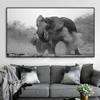 Black and White Posters and Prints with Animals, Canvas Painting, Family Painting with African Wild Elephant On the Wall, Home Decor, No Frame
