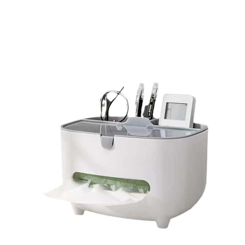Paper Towel Holder Multi Functional Remote Control and Miscellaneous Storage Box on The Table with Phone Holder Desktop Storage