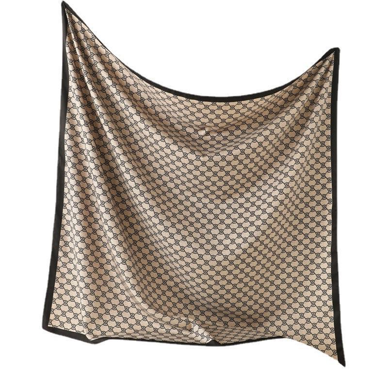 Rhombus Plaid Scarf Twill Silk Large Square Scarf Travel Sunscreen Shawl Decorative Headscarf 91cm Letter Silk Scarf New