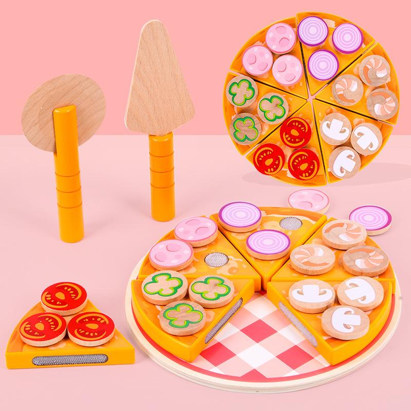 Children s puzzle toys wooden kindergarten playing house kitchen simulation fruits and vegetables pizza and joy
