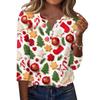 Women's Casual Christmas Print V-Neck 3/4 Sleeve Button-Front T-Shirt