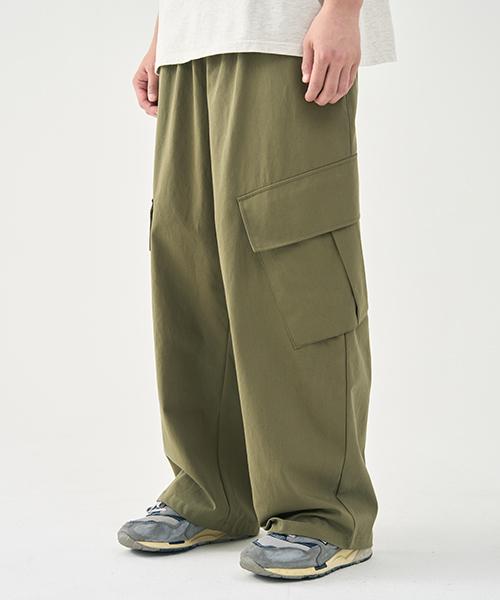 ARRAYED Oblique Oversized Cargo Elastic Chino Pants [Charcoal]
