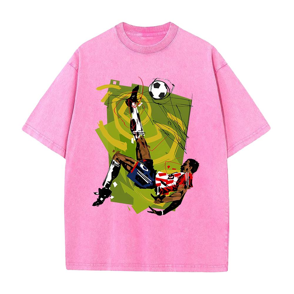 Anime Football Printed T-shirt Vintage Washed Oversized T Shirt Summer Short Sleeve Pure Cotton Tees Tops Clothing
