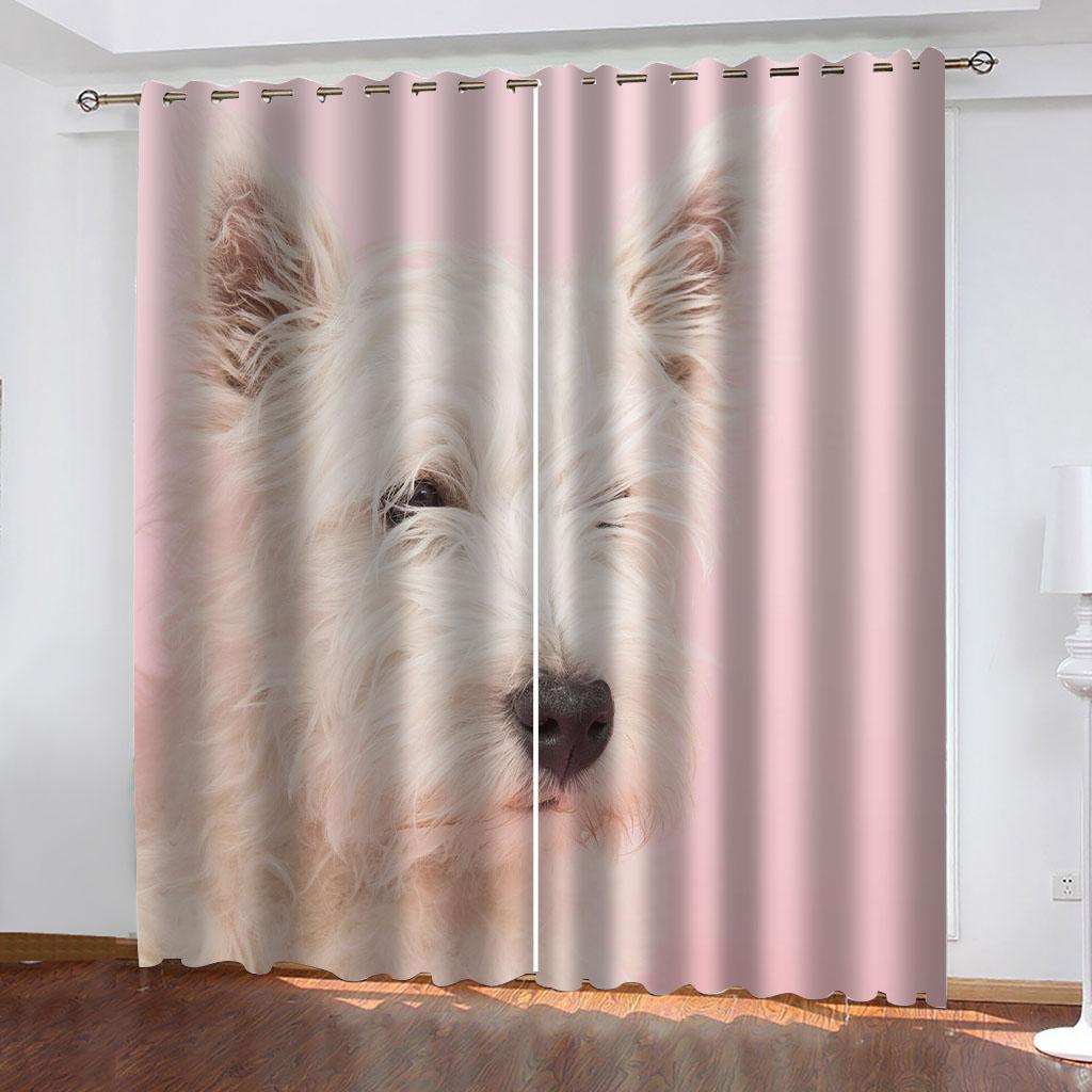 3D Animal Dog 2 Pieces Patterned Polyester Curtains, Bedroom Window Treatment, Luxury Curtains For Living Room Study Home
