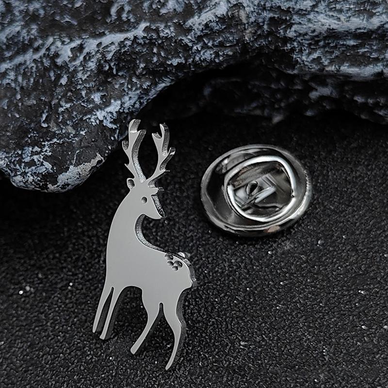 Classic Sika Deer Brooch for Men Stainless Steel Collar Pin for Everyday Use