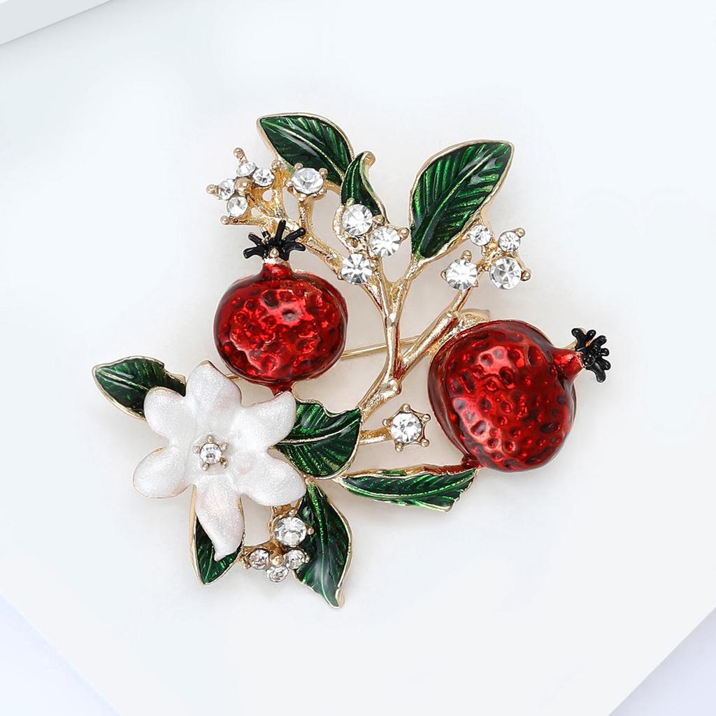 European-American Fashion Enamel Pomegranate Brooch with Rhinestones