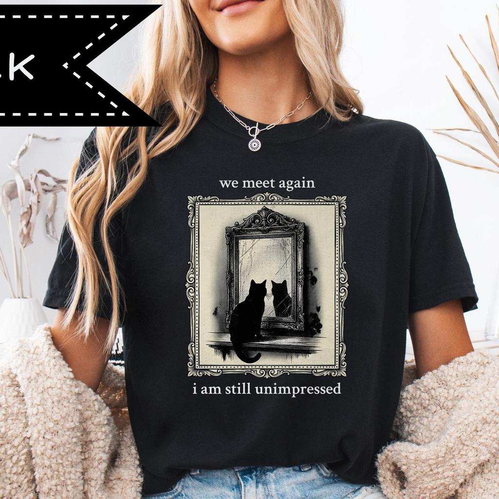 Cat Mirror Graphic Tee, Funny Witticism, Philosophical Humor, Self-Reflection Tee