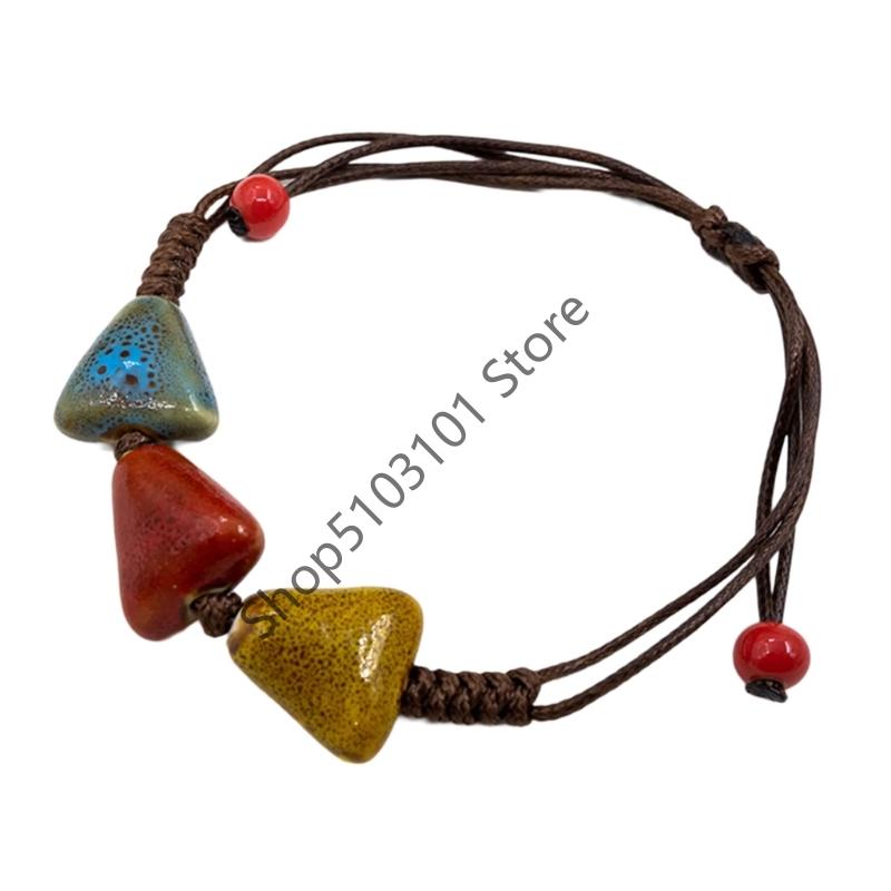 Big Eye Cat Bracelets for Women Men Sweet Cool Heart Ceramic Beaded Bracelet Adjustable Braided Rope Aesthetic Party Jewelry