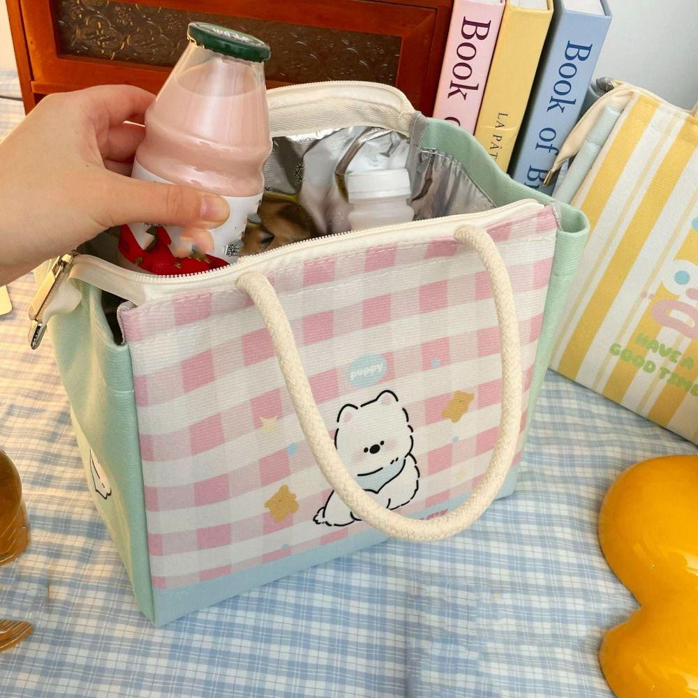 Large Capacity Canvas Lunch Bag Printed Insulated Lunch Box Bag Cute Cat Thermal Lunch Bag  Men