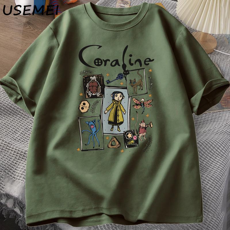 Coraline Halloween T Shirt Women Unisex Spooky Vintage Tshirt Harajuku Fall Short Sleeve Tshirt Cotton Womens Clothing