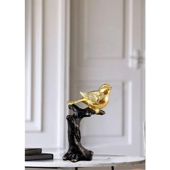 1 PC Golden Sparrows Bird Sitting On Tree Idol Statue, Home Decor Bird Design Figurines for Room Gifting Items, Bedroom, Office Desk, Living Room