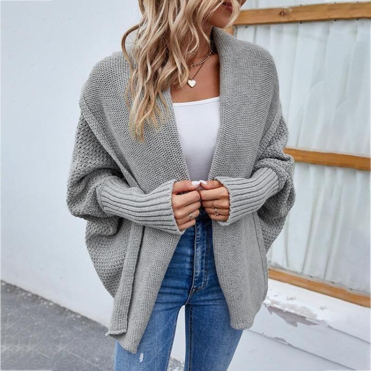 Vintage Loose Knitwear Cardigan Sweater Top Solid Color V-Neck Long Sleeve Autumn Winter