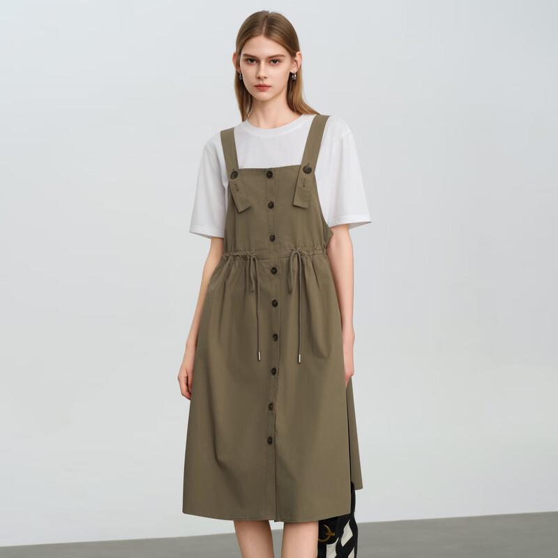 Elva' Island Women's A-Line Cinch Waist Suspender Midi Dress