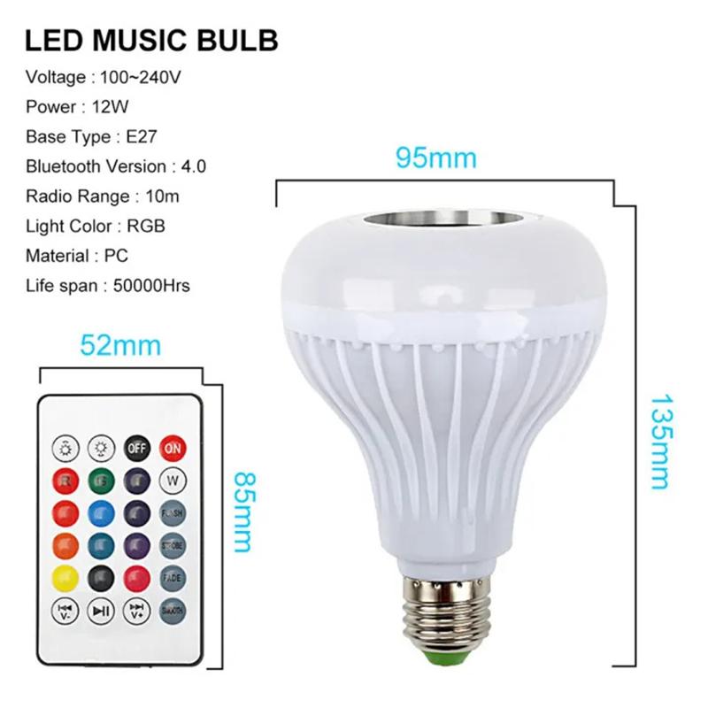 E27 Rgb Smart Bluetooth Speaker Music Bulb Colorful Dimmable Light Bulb With Remote Control 12W Led Bulb For Home Party
