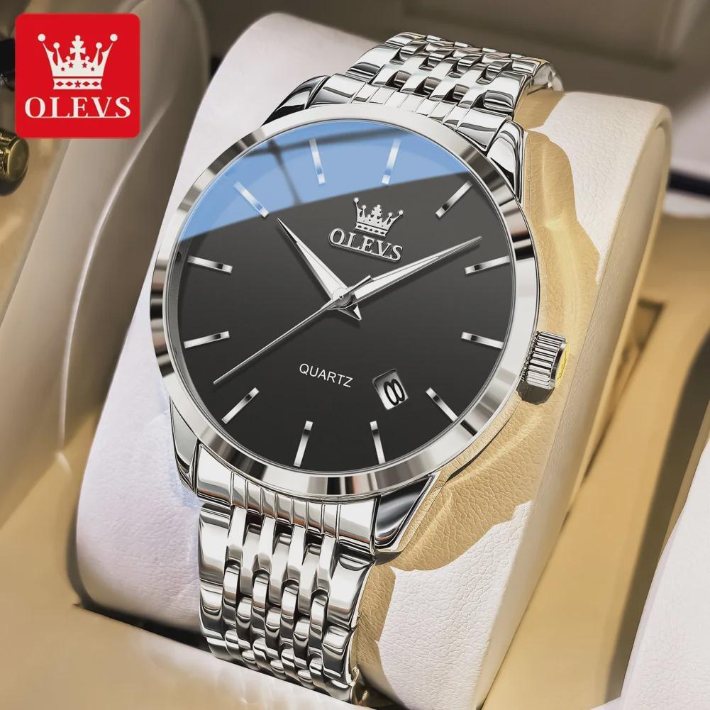 

OLEVS Original Quartz Men s Watches Fashion Simple Stainless Steel Strap Waterproof Auto Date Luminous Wrist Watches for Man чёрный/серебряный