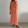 Women's Casual Loose Fashion Solid Color Round Neck Long Sleeve Knitted Long Dress