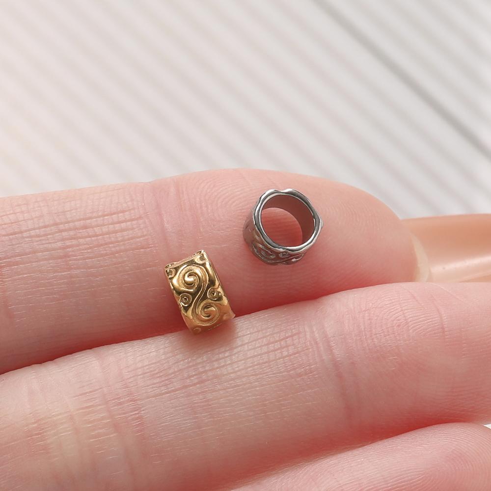 5Pcs/Pack Stainless Steel Spacer Beads Large Hole Tube Round Bead for Charm Bracelet Necklace DIY Jewelry Making Accessories