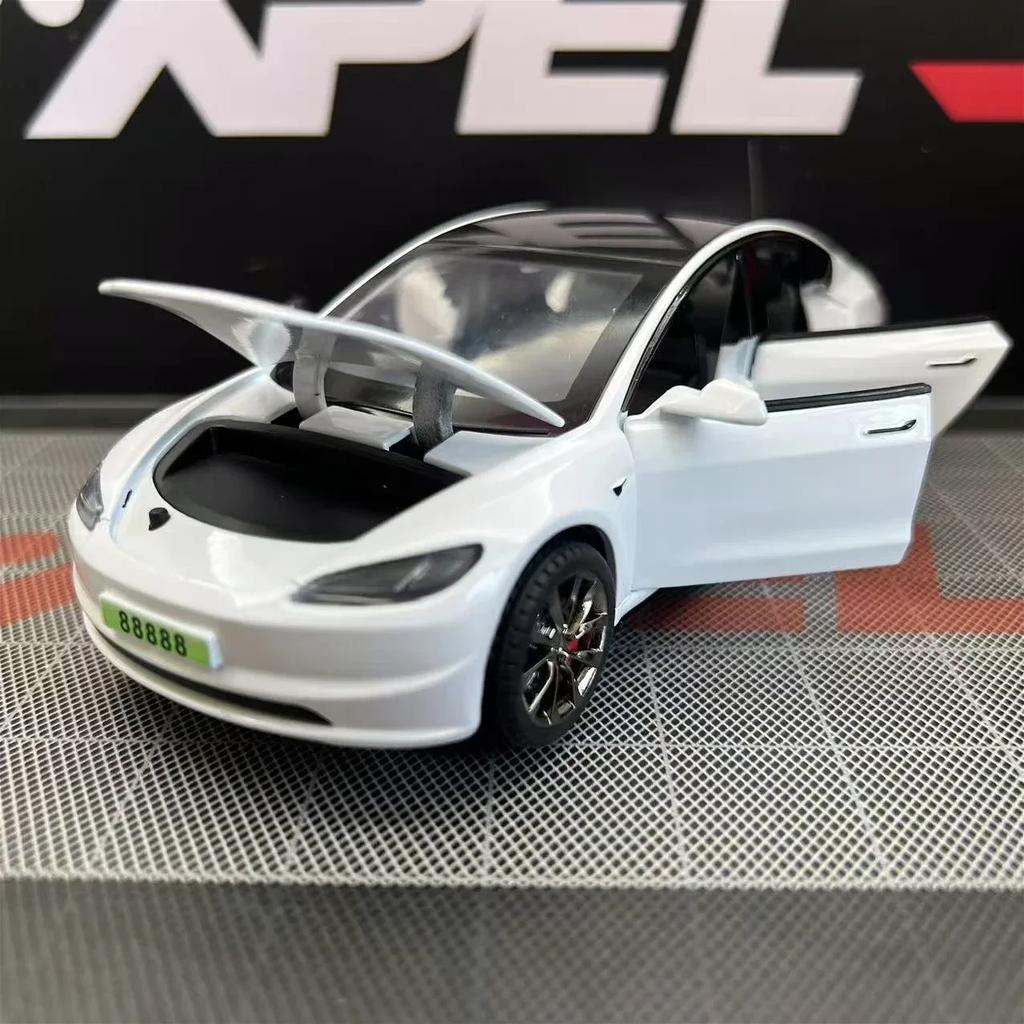 1:32 Tesla Model 3 Legierung Auto Modell Simulation Sound und Licht Rückziehbar Spielzeugauto Metallauto Jungen Sammlung Ornamente Geschenk
