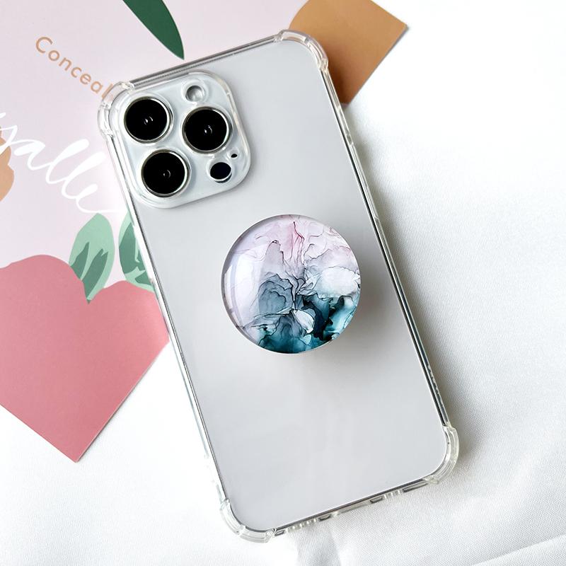 Marble Pattern Crystal Glass Phone Holder Foldable mobile phone Socket Crystal Glass phone grips 5