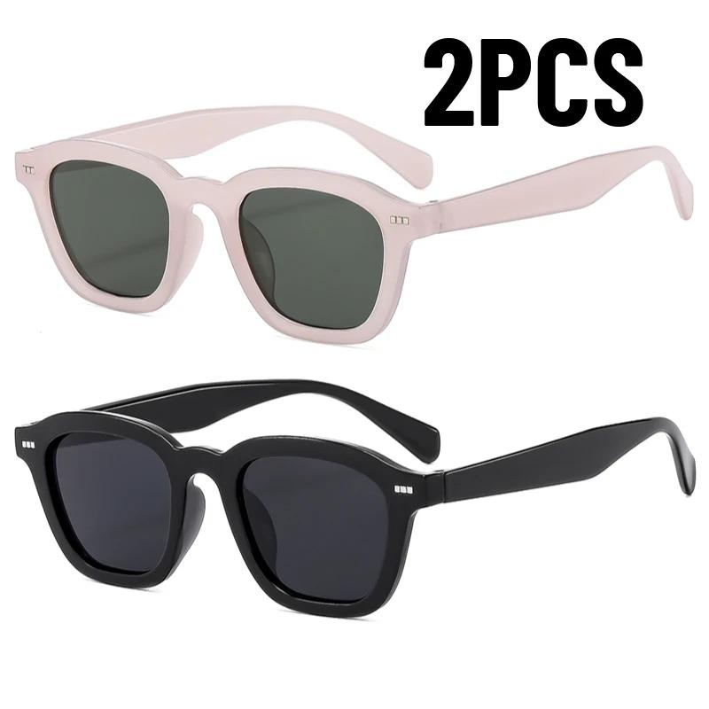 

2PCS New Unisex Rectangle Vintage Sunglasses Fashion Design Retro Sun Glasses Female Eyeglass Cat Eye Casual Goggles UV400