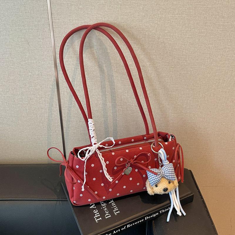 2026 Trendy Women's Polka Dot Bow Single-Shoulder Baguette Bag