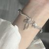 Fashion Bowknot Pendant Open Bracelets For Women Simple Temperament Light Luxury Bangle With Bell Aesthetic Party Jewelry