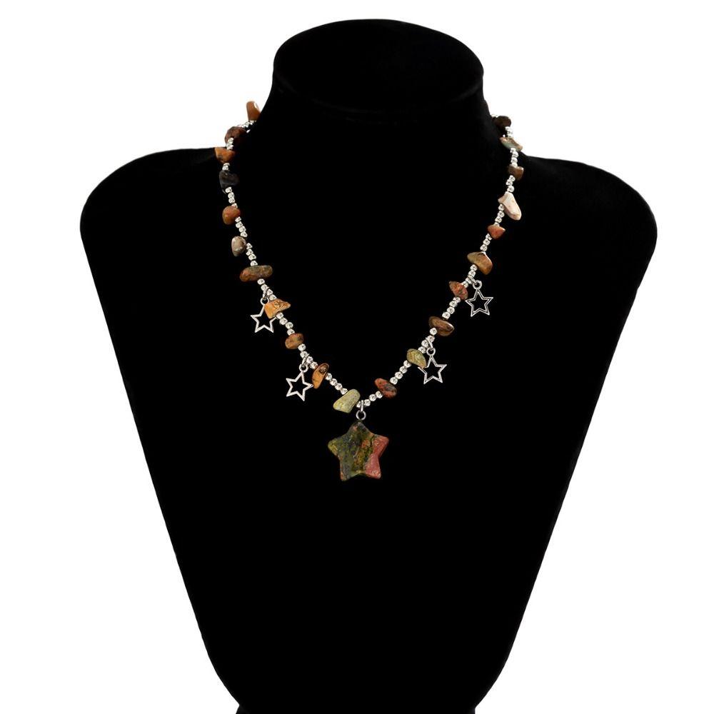 Gotický korálkový řetízek Hvězda Kulatý korálek Náhrdelník Drcený kámen Dutý hvězdicový přívěsek Šperkové doplňky