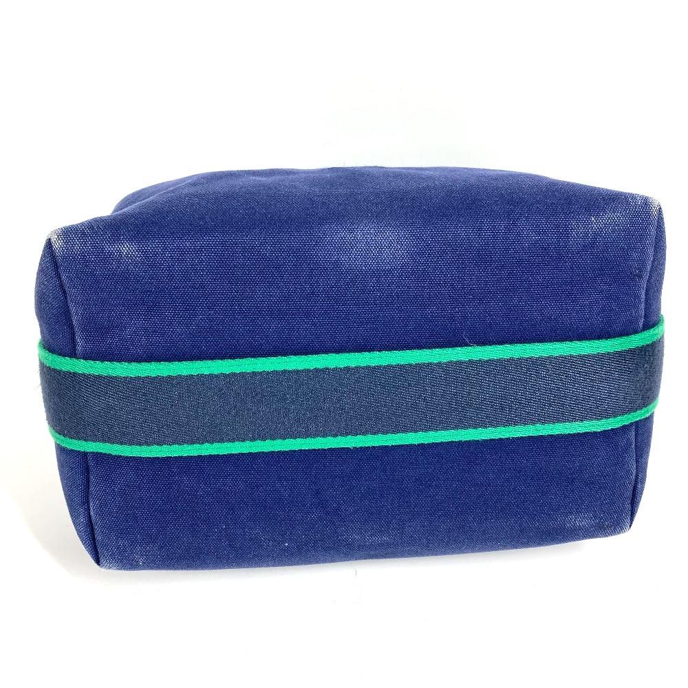 HERMES Bridea Black GM pouch vanity bag H logo Hand Bag cotton blue/Green