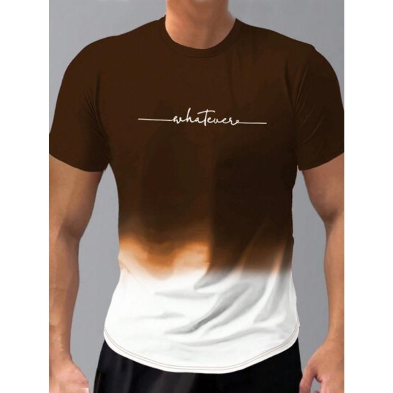 Summer Round Neck 3D Gradient Letters Print Top Fashionable Casual Short Sleeved Men's T-shirts