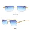 Rimless Leopard Head Decorated Sunglasses Gradient Uv Protection Rectangular Sun Glasses Street Shooting Eyewear For Women