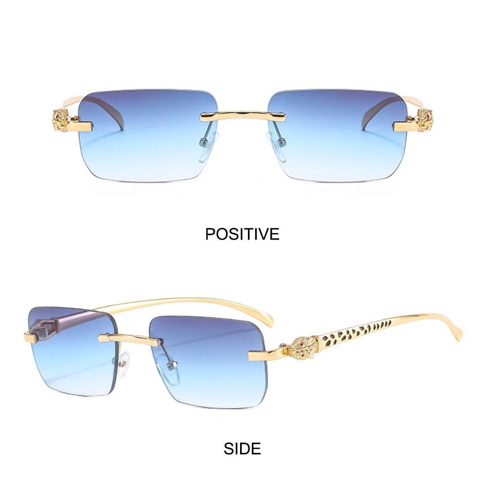Rimless Leopard Head Decorated Sunglasses Gradient Uv Protection Rectangular Sun Glasses Street Shooting Eyewear For Women