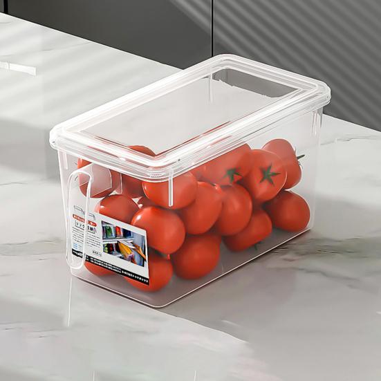 Refrigerator Organizer Transparent Food Box with Handle Lid Food-Grade Fridge Organizer Storage Bin for Fruits Vegetables Salads