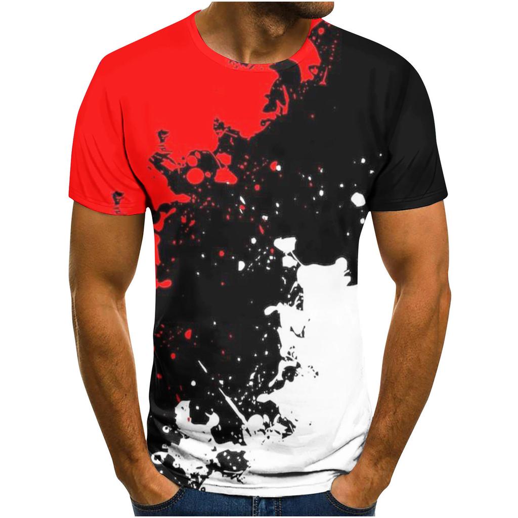 Summer Round Neck 3D Visual Feast Abstract Print Top Fashionable Casual Short Sleeved Men's T-shirts