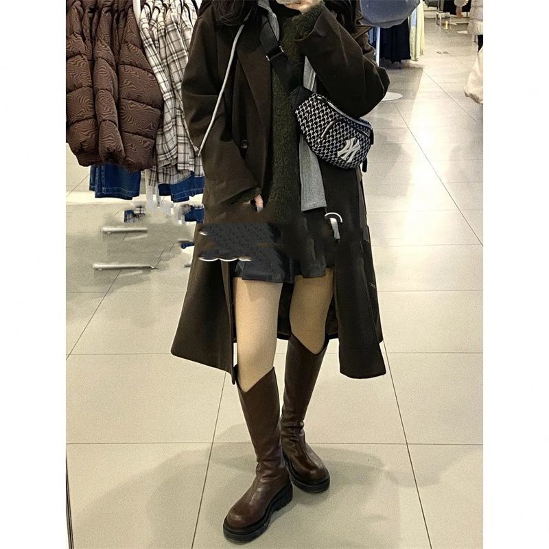 2025 new small long tube long boots British style women's shoes winter velvet medium tube high knight boots women