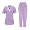 Women's Uniforms Quick Dry Fabrics V-Neck With Pockets Short Sleeves Long Pants Solid Color Workwear Suit