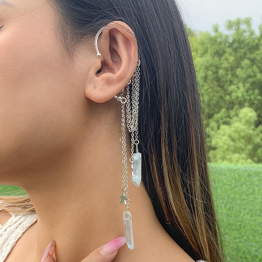 Ingemark Kpop Long Tassel Clip Earring for Women Ladies No Piercing Fake Cartilage Exquisite Ear Bone Clips Pendientes Jewelry