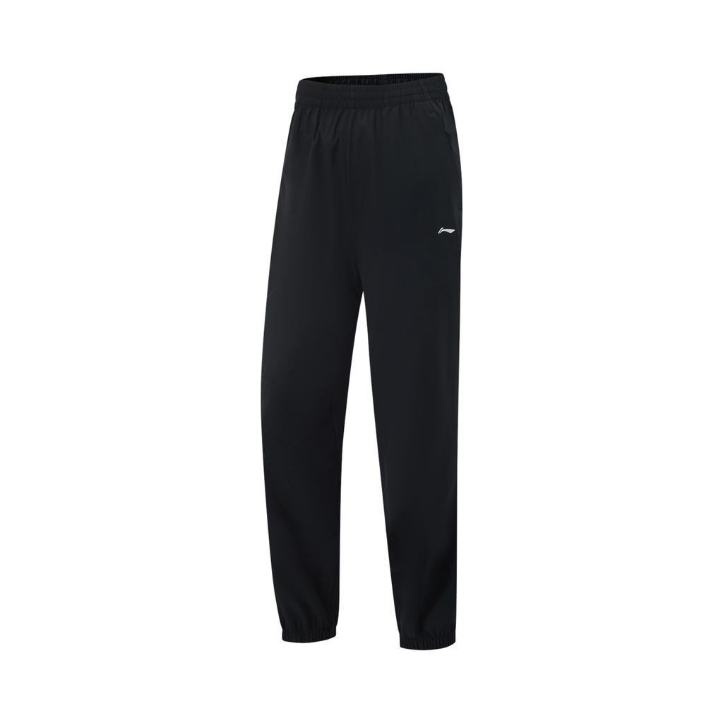 Li Ning Fitness Series Casual Simple Solid Color Comfortable Letter Mid Waist Tapered Knit Sports Pants Women pants Black AYKV090-1