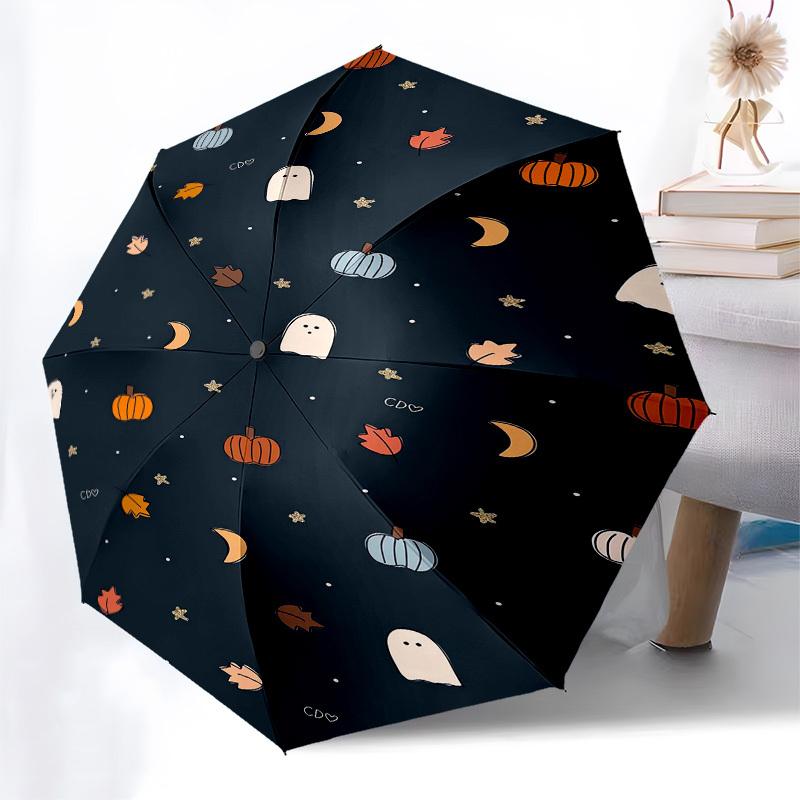 1pc Halloween Ghost Pumpkin Moon Leaf Umbrella with Plastic Handle,Suitable for All Seasons Travel Outdoor Multi-functional UmbrellaDCS016