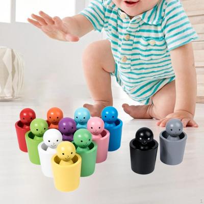 Sorting and Stacking Toys Montessori Toy Creative Play Colorful Wood Puppet Color Sorter for