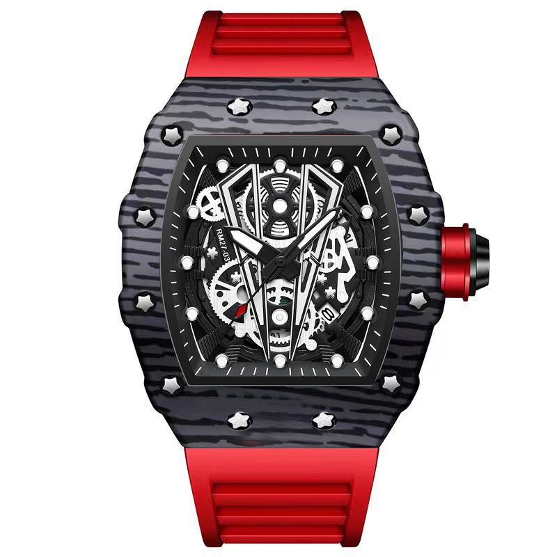Top brand watch domineering wine barrel men's watch curved mirror hollow sports men's watch
