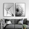 Scandinavian Flower Dandelion, Canvas, Painting, Black and White Modern Wall Painting, Posters with Printing for Home Decor, Living Room,