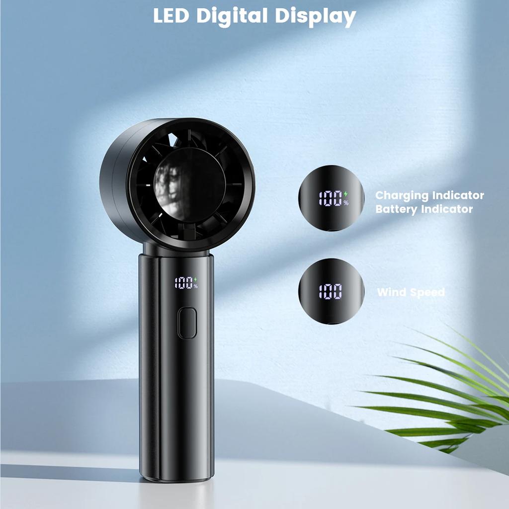 Portable Handheld Fan 4000mAh Battery Operated Cooling Fan 5 Speed Adjustable Small Desktop Fan With Digital Display