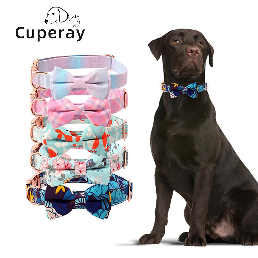 Classic Dog Collar with Bow Tie, Girl Boy Bowtie Quickly Release Buckle, Comfortable Soft Cute Collars for Puppy Small Medium Large Dogs