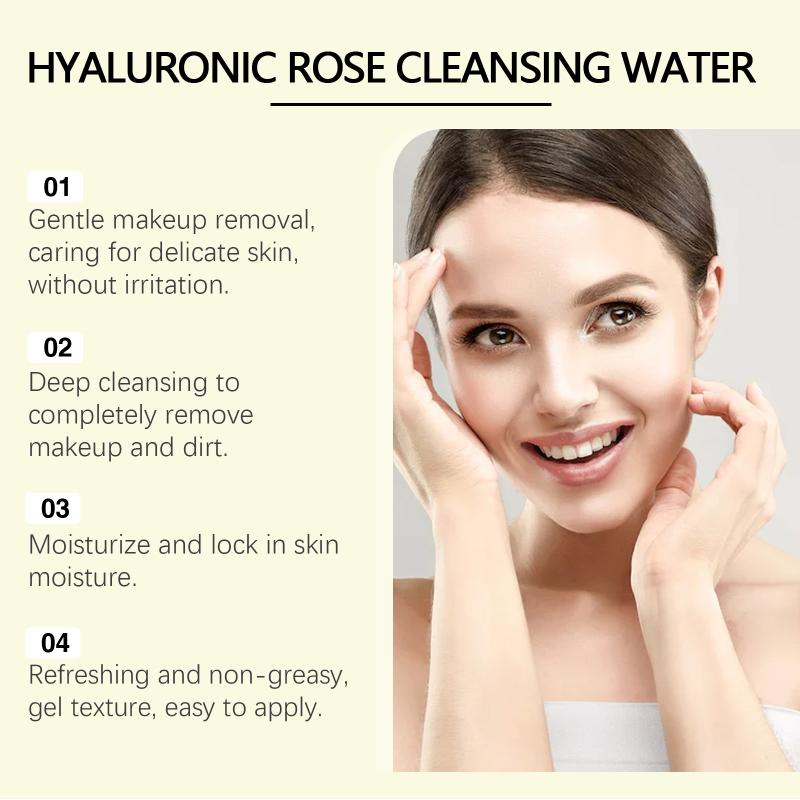 Moisturizing Rose Makeup Remover Water with Hyaluronic Acid Gentle Non Drying Facial Cleanser for Soft Skin Daily Routine