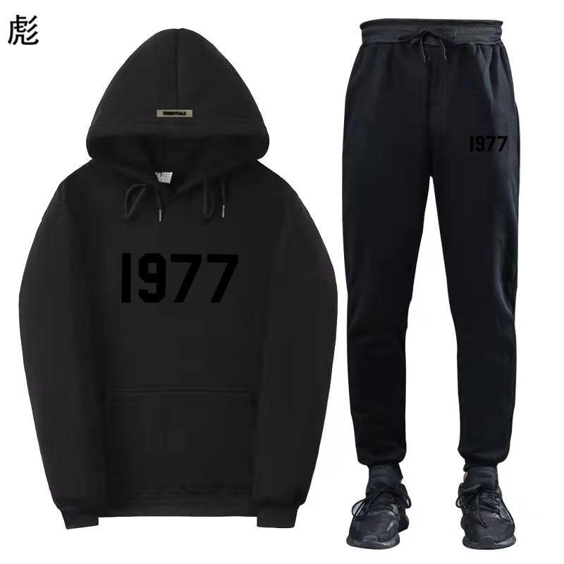 1977 Alphabet Men's and Women's Hoodies ESSENTIALS Double-line FOG Trendy High Street Loose Fleece Sweater Set