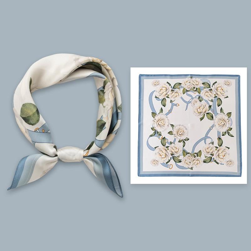 Elegant Silk Scarf Women 53x53cm Pure Mulberry Square Neck Floral Print Lightweight Accessory