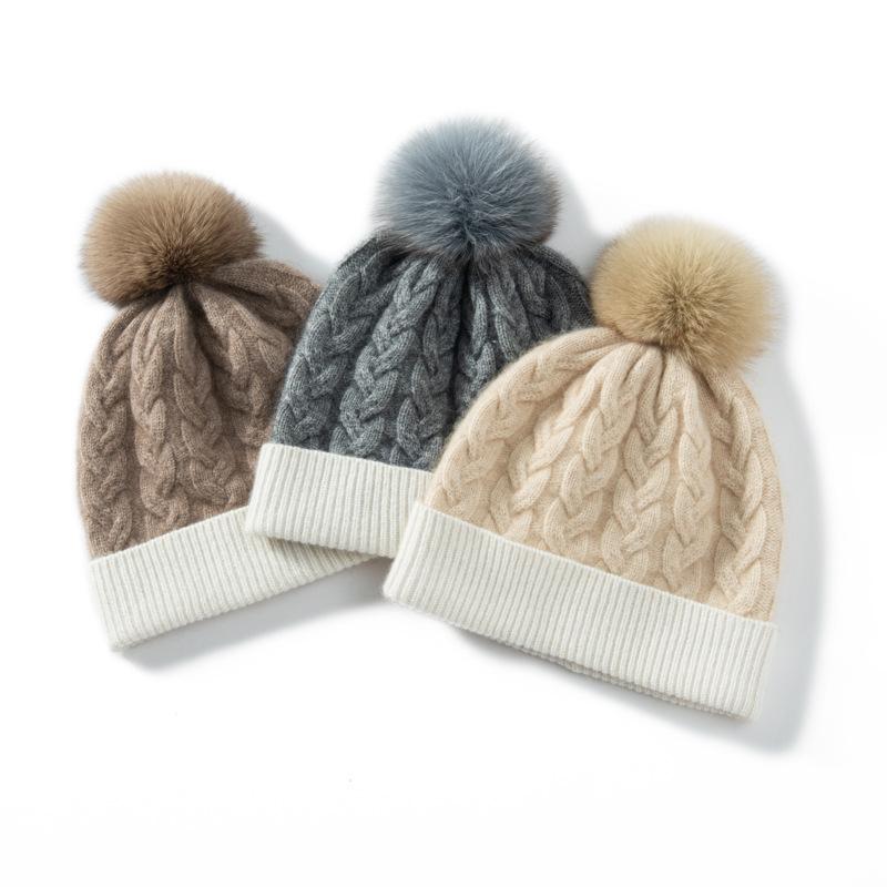 Hairball Hat Cashmere Hat Women's Autumn and Winter Thickened Knitted Shopping Face Small Pile Hat Cold Hat Wool Hat